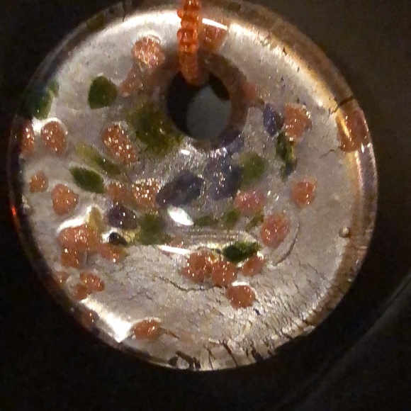 Orange & Green Beaded Necklace And Earrings With Glass Pendant - Picture 6 of 14